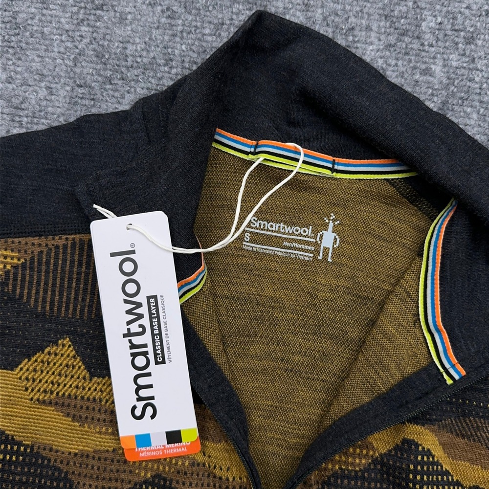 NEW Smartwool Classic Thermal Base Layer 1/4 Zip Mens S Charcoal Mountain Scape - Picture 2 of 9